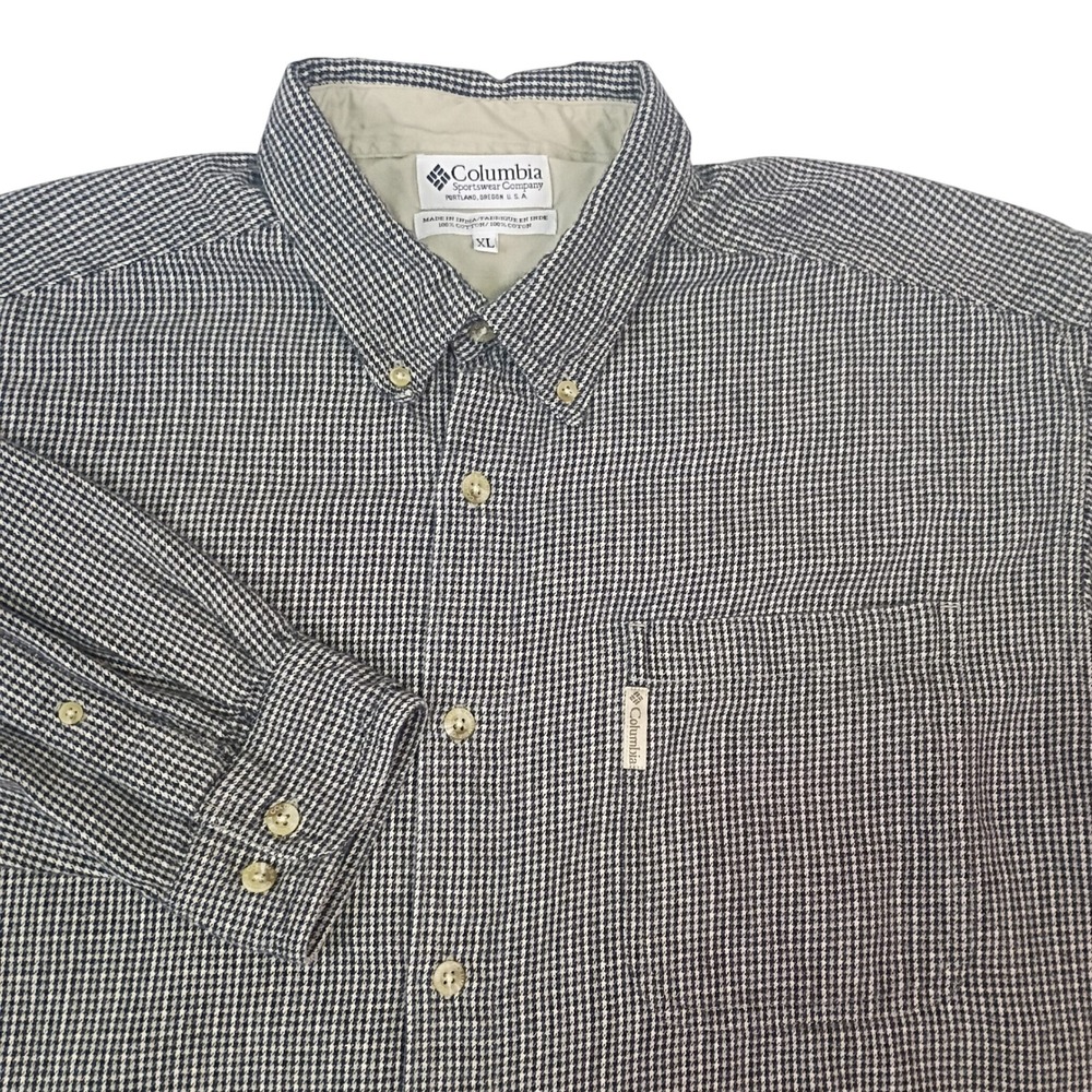 Columbia Mens XL‎ Houndstooth Cotton Button Down Shirt Y2K  Fall 99 AM7362